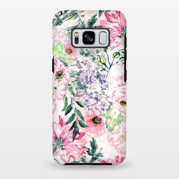 Galaxy S8 plus StrongFit Boho chic watercolor pink floral hand paint by InovArts