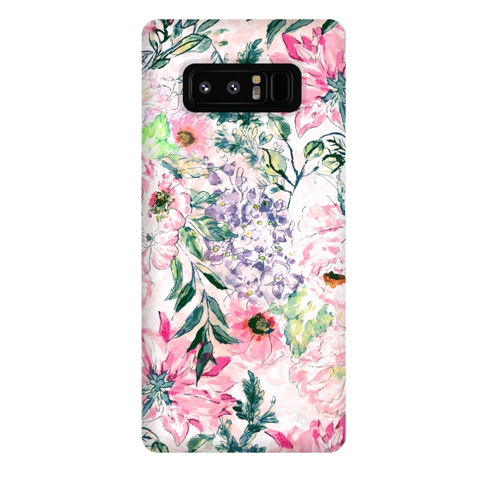 Galaxy Note 8 StrongFit Boho chic watercolor pink floral hand paint by InovArts