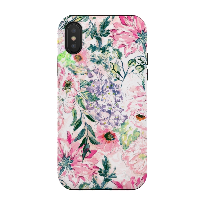 iPhone Xs / X StrongFit Boho chic watercolor pink floral hand paint by InovArts