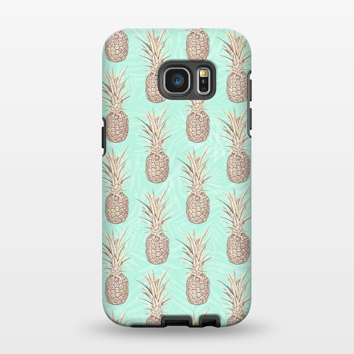 Galaxy S7 EDGE StrongFit Golden and mint pineapples pattern by InovArts