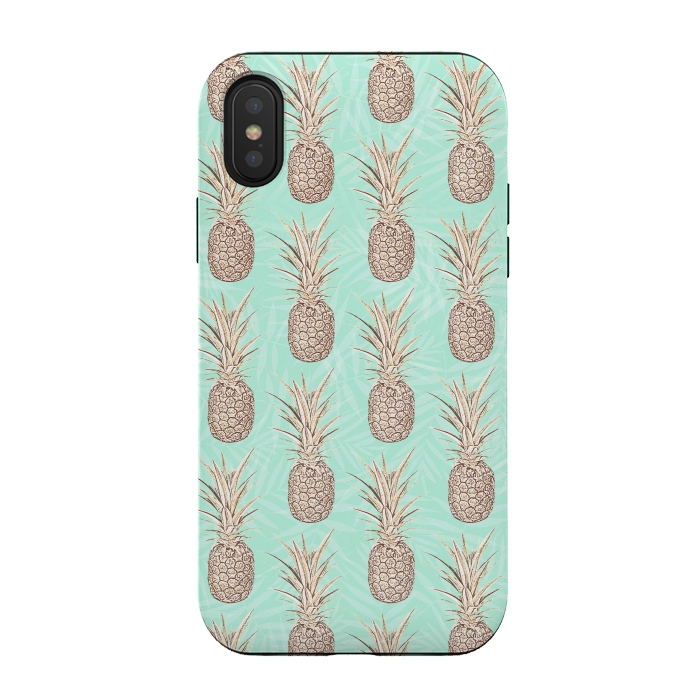 iPhone Xs / X StrongFit Golden and mint pineapples pattern by InovArts
