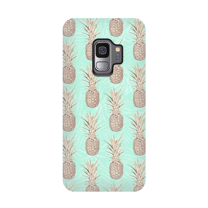 Galaxy S9 StrongFit Golden and mint pineapples pattern by InovArts