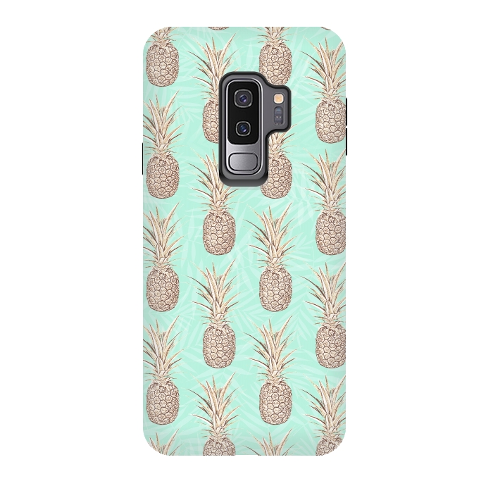 Galaxy S9 plus StrongFit Golden and mint pineapples pattern by InovArts