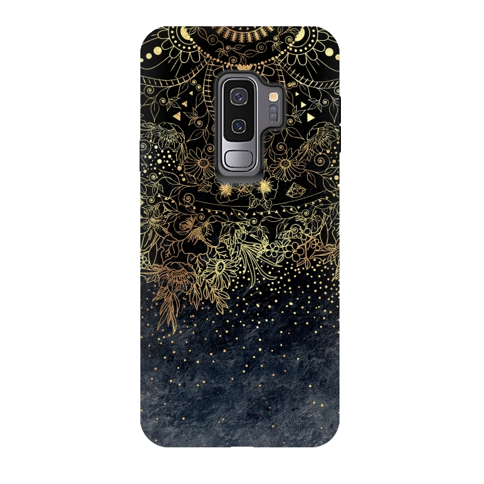 Galaxy S9 plus StrongFit Stylish Gold floral mandala and confetti by InovArts