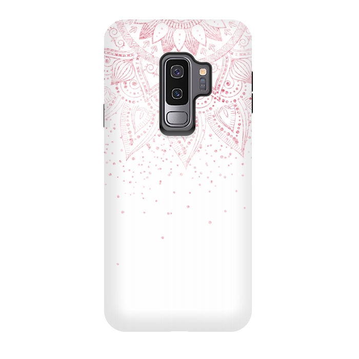 Galaxy S9 plus StrongFit Elegant rose gold mandala confetti design by InovArts