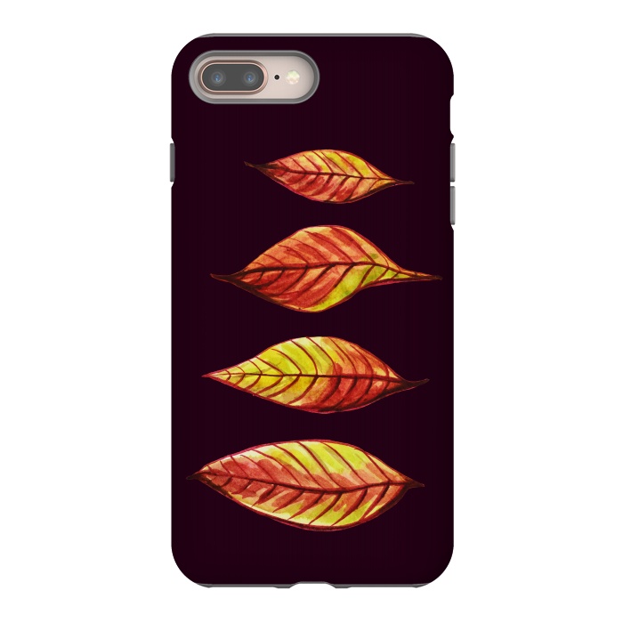 iPhone 7 plus StrongFit Four Red Yellow Ink Watercolor Painted Autumn Leaves by Boriana Giormova