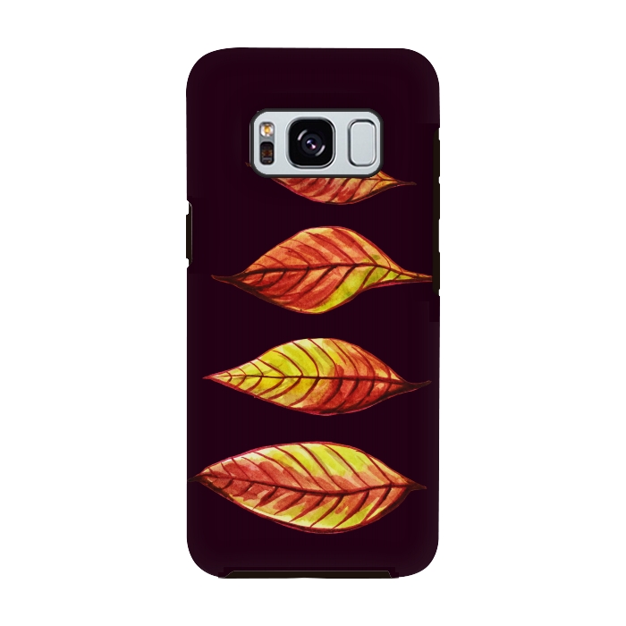 Galaxy S8 StrongFit Four Red Yellow Ink Watercolor Painted Autumn Leaves by Boriana Giormova
