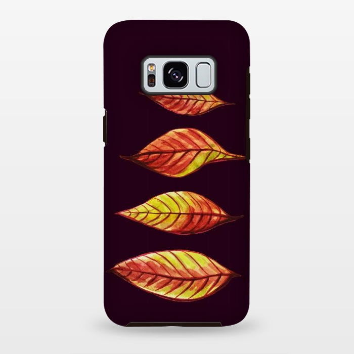 Galaxy S8 plus StrongFit Four Red Yellow Ink Watercolor Painted Autumn Leaves by Boriana Giormova