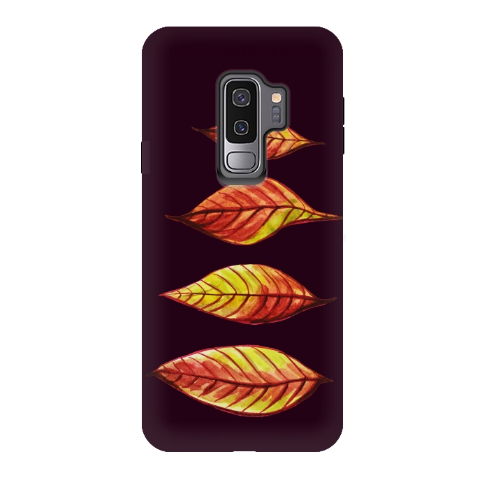 Galaxy S9 plus StrongFit Four Red Yellow Ink Watercolor Painted Autumn Leaves by Boriana Giormova