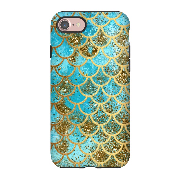 iPhone 7 StrongFit Blue, Glitter and Gold Mermaid Scales by  Utart