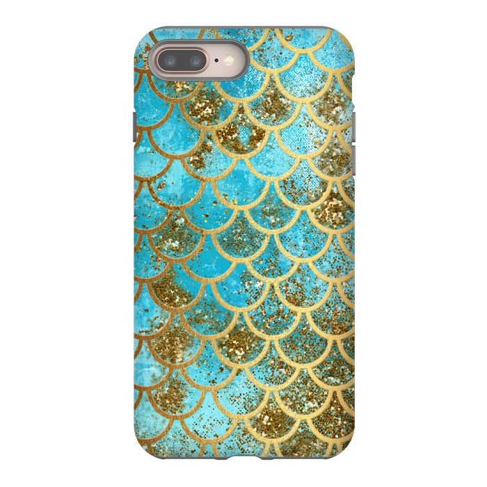 iPhone 7 plus StrongFit Blue, Glitter and Gold Mermaid Scales by  Utart