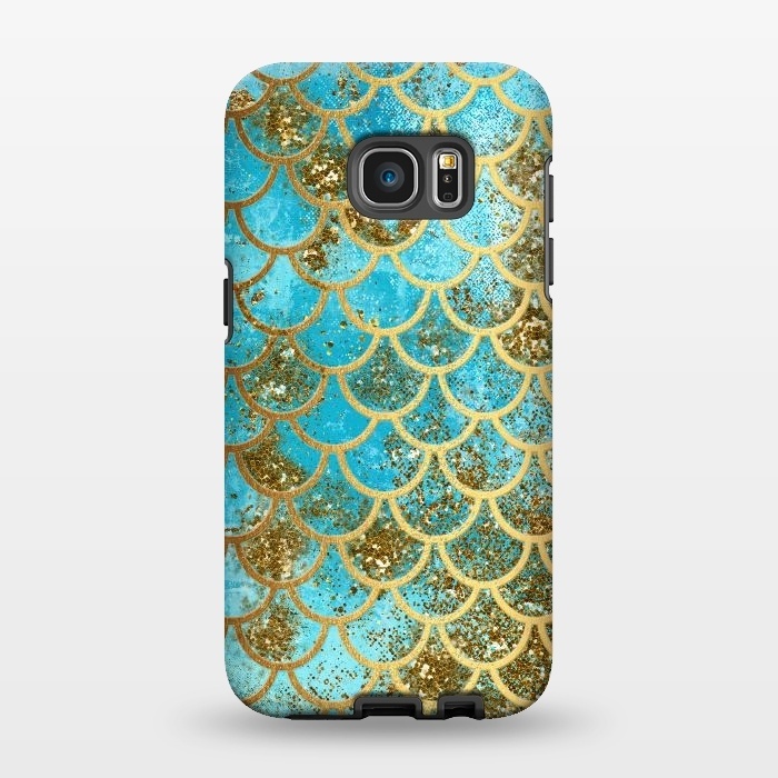 Galaxy S7 EDGE StrongFit Blue, Glitter and Gold Mermaid Scales by  Utart