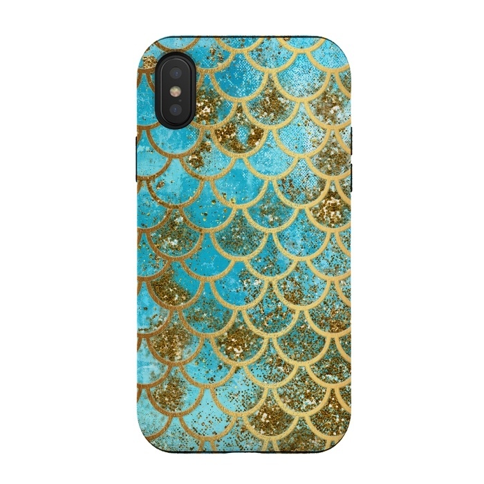 iPhone Xs / X StrongFit Blue, Glitter and Gold Mermaid Scales by  Utart