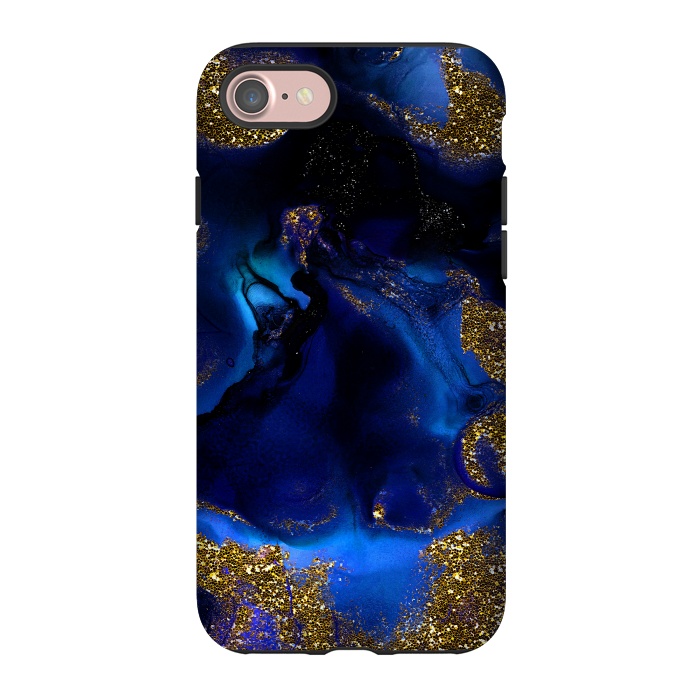 iPhone 7 StrongFit Indigo Blue and Gold Glitter Marble by  Utart