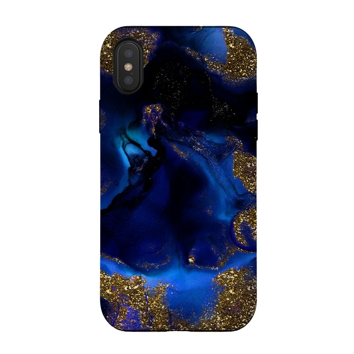iPhone Xs / X StrongFit Indigo Blue and Gold Glitter Marble by  Utart