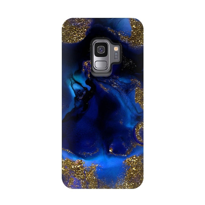 Galaxy S9 StrongFit Indigo Blue and Gold Glitter Marble by  Utart