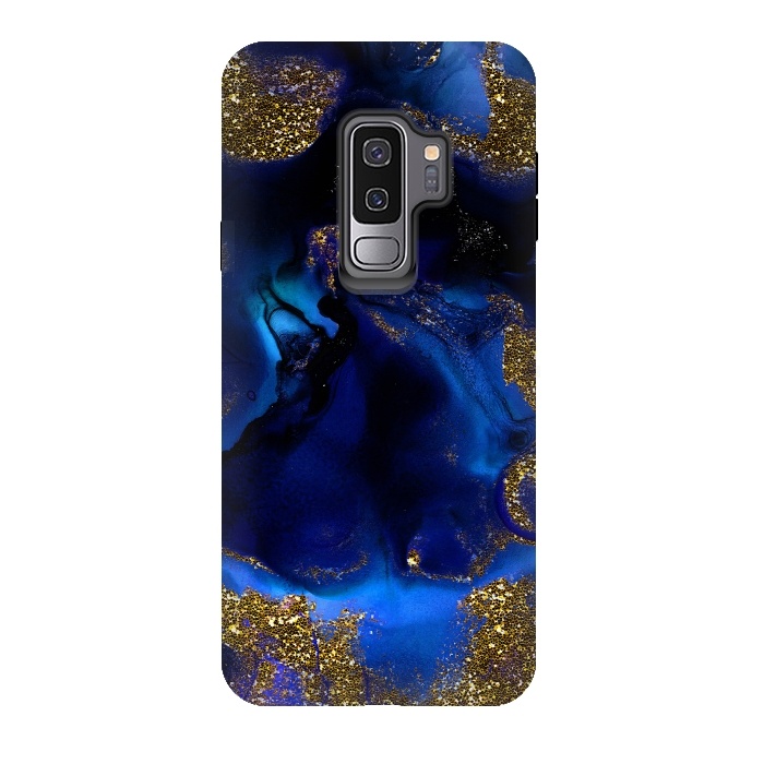 Galaxy S9 plus StrongFit Indigo Blue and Gold Glitter Marble by  Utart