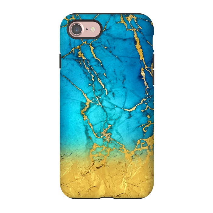iPhone 7 StrongFit Sea Blue and Sun Gold Marble and Glitter by  Utart