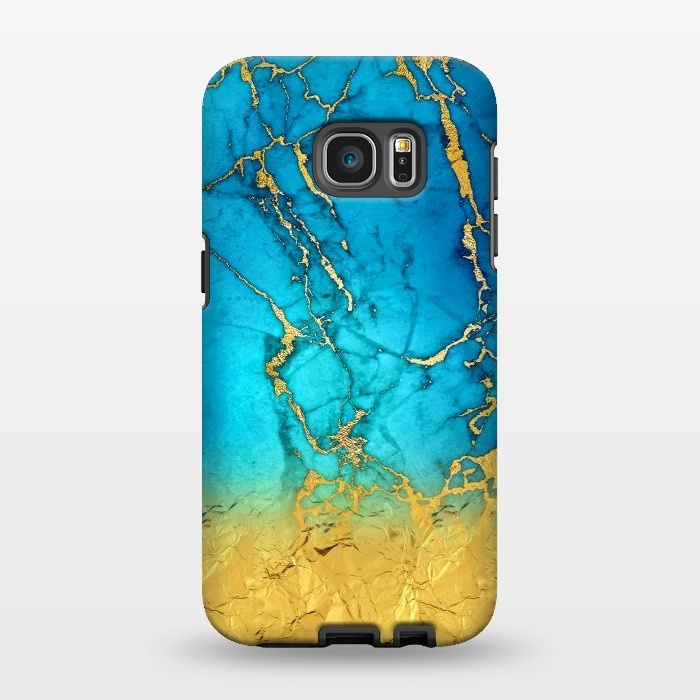 Galaxy S7 EDGE StrongFit Sea Blue and Sun Gold Marble and Glitter by  Utart