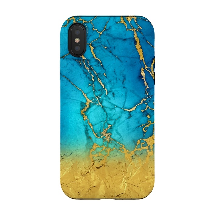 iPhone Xs / X StrongFit Sea Blue and Sun Gold Marble and Glitter by  Utart