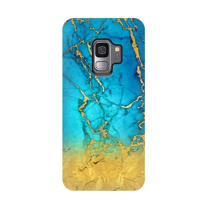 Galaxy S9 StrongFit Sea Blue and Sun Gold Marble and Glitter by  Utart