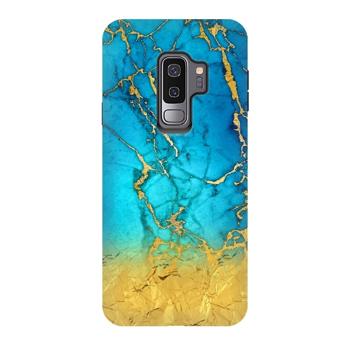 Galaxy S9 plus StrongFit Sea Blue and Sun Gold Marble and Glitter by  Utart