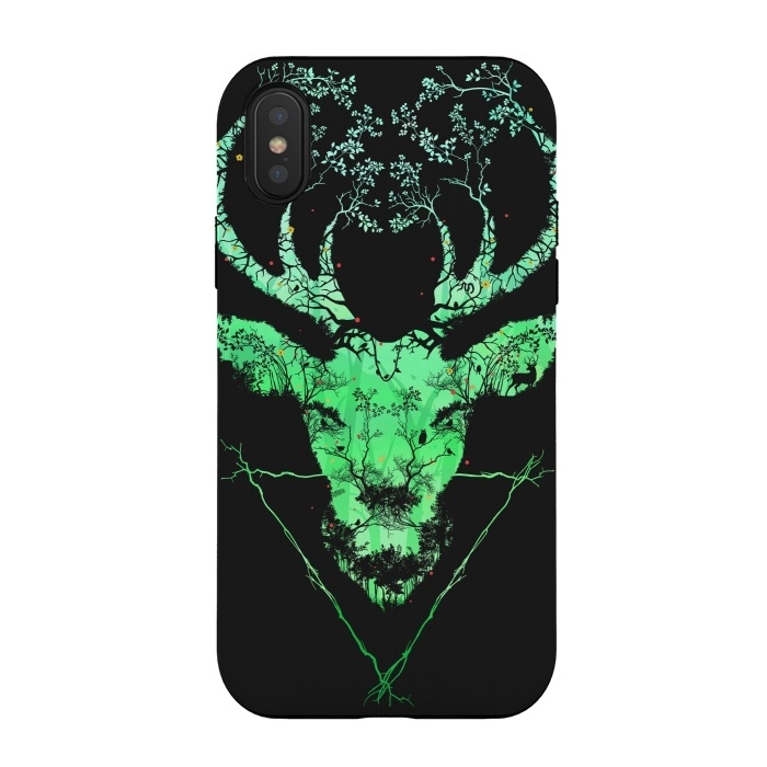 iPhone Xs / X StrongFit Dark Forest Deer by Sitchko