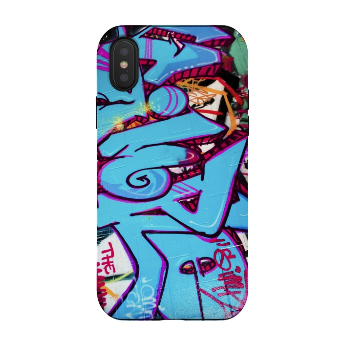 iPhone Xs / X StrongFit Blue Graffiti Tag by Andrea Haase