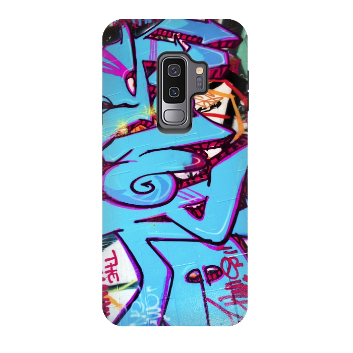 Galaxy S9 plus StrongFit Blue Graffiti Tag by Andrea Haase