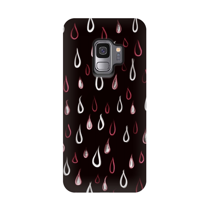Galaxy S9 StrongFit Dark White And Red Raindrops Pattern by Boriana Giormova