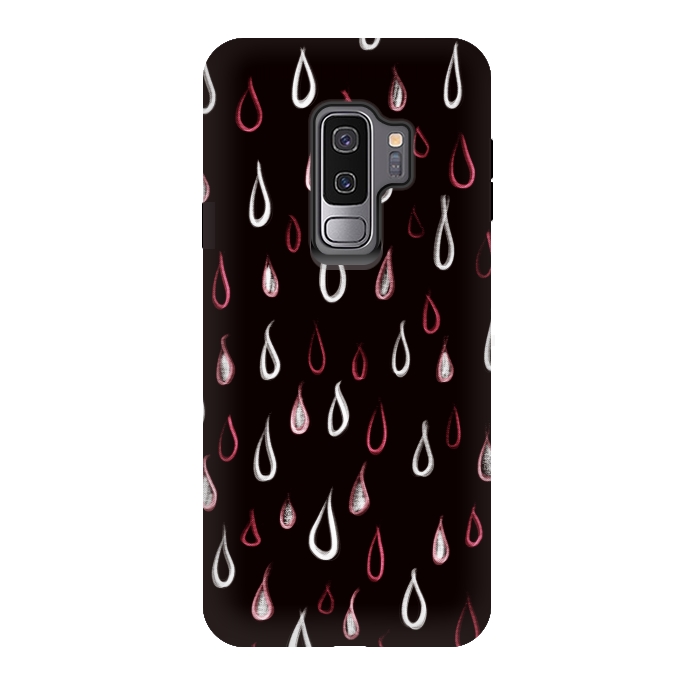 Galaxy S9 plus StrongFit Dark White And Red Raindrops Pattern by Boriana Giormova