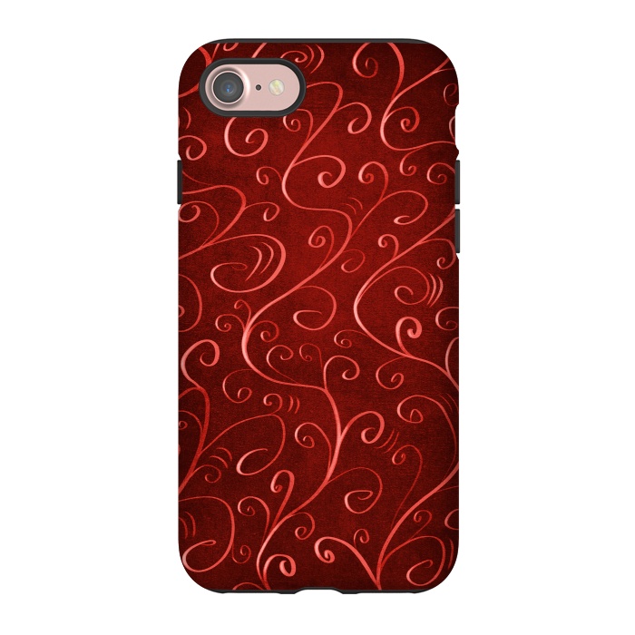 iPhone 7 StrongFit Whimsical Elegant Textured Red Swirl Pattern by Boriana Giormova