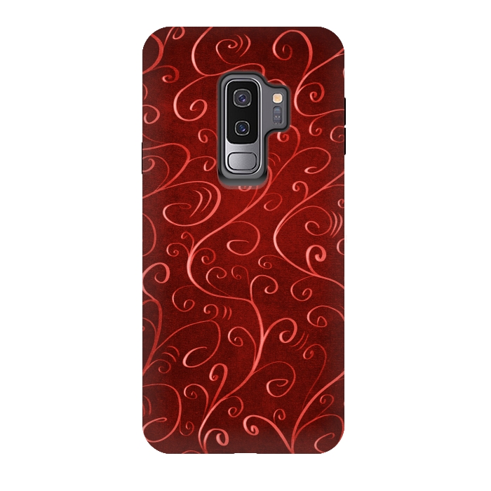 Galaxy S9 plus StrongFit Whimsical Elegant Textured Red Swirl Pattern by Boriana Giormova