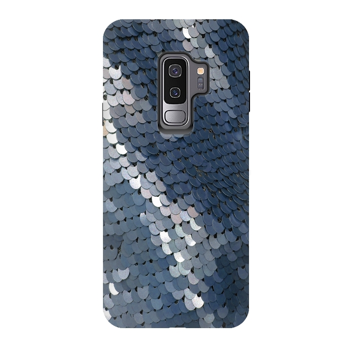 Galaxy S9 plus StrongFit Shiny Blue Gray Sequins by Andrea Haase
