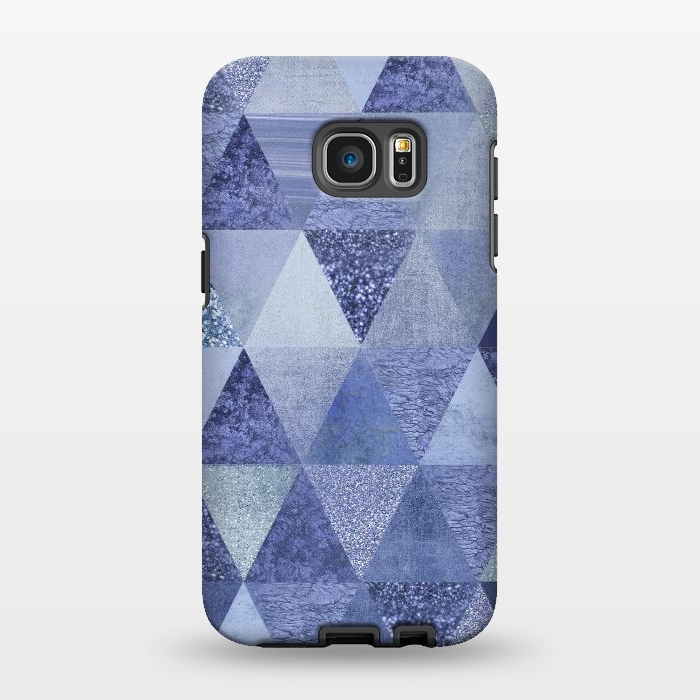 Galaxy S7 EDGE StrongFit Blue Glitter Triangle Pattern by Andrea Haase