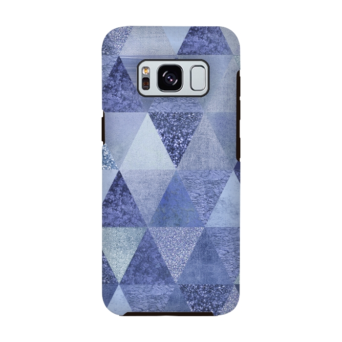 Galaxy S8 StrongFit Blue Glitter Triangle Pattern by Andrea Haase