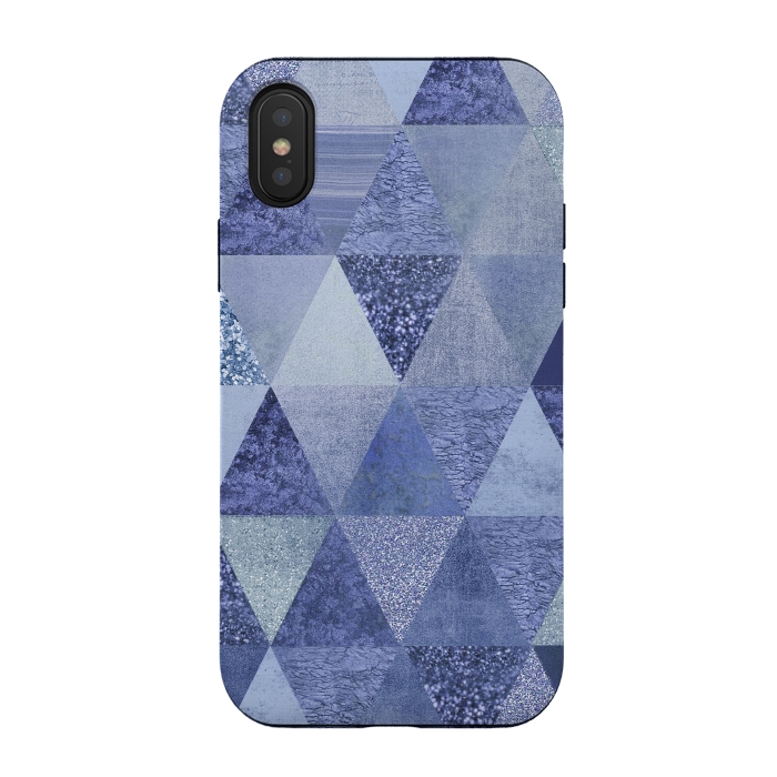 iPhone Xs / X StrongFit Blue Glitter Triangle Pattern by Andrea Haase