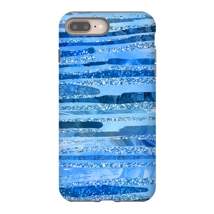 iPhone 7 plus StrongFit Blue And Aqua Glitter Stripes by Andrea Haase