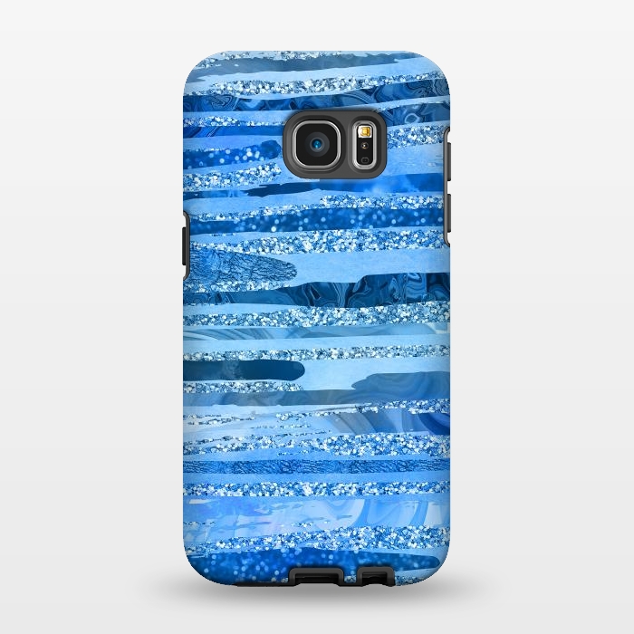 Galaxy S7 EDGE StrongFit Blue And Aqua Glitter Stripes by Andrea Haase