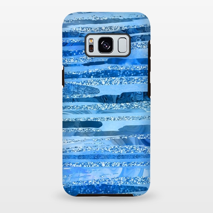 Galaxy S8 plus StrongFit Blue And Aqua Glitter Stripes by Andrea Haase