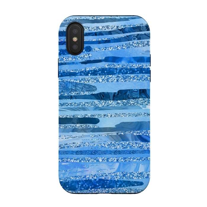 iPhone Xs / X StrongFit Blue And Aqua Glitter Stripes by Andrea Haase