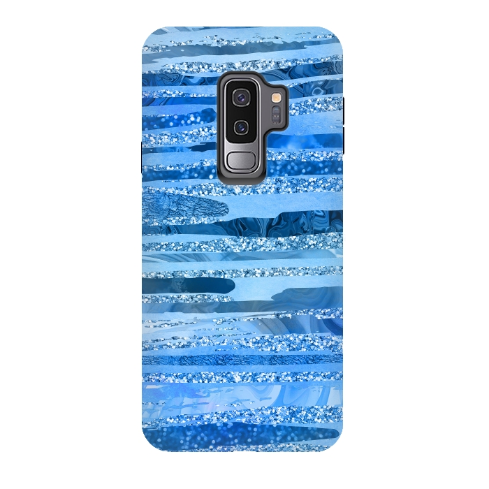 Galaxy S9 plus StrongFit Blue And Aqua Glitter Stripes by Andrea Haase