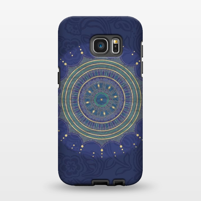 Galaxy S7 EDGE StrongFit Blue Mandala With Gold by Andrea Haase