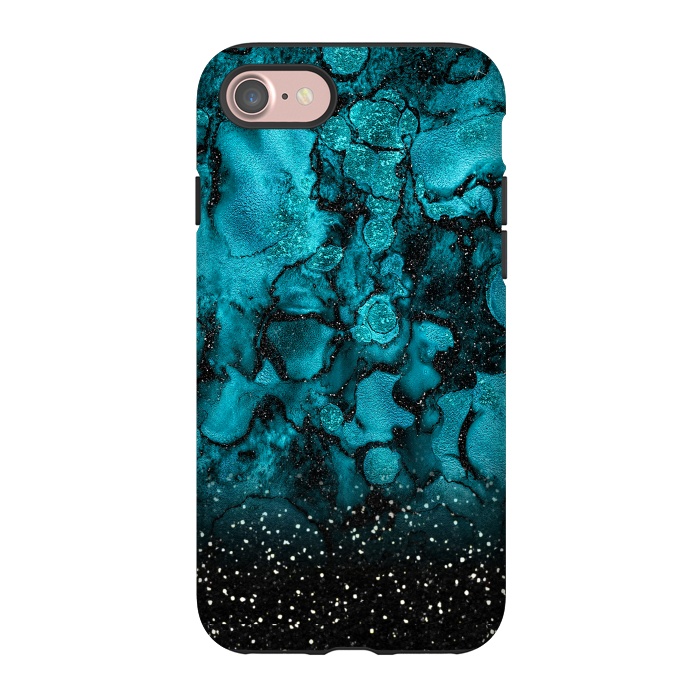 iPhone 7 StrongFit Indigo Blue Marble and Black Glitter by  Utart