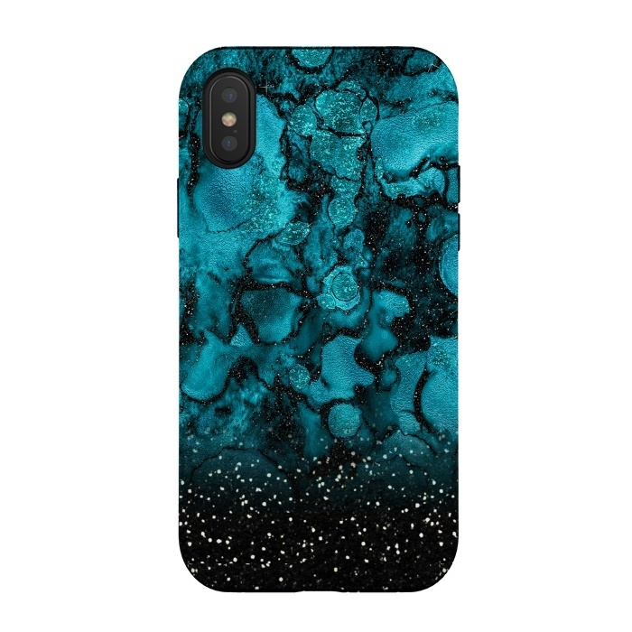 iPhone Xs / X StrongFit Indigo Blue Marble and Black Glitter by  Utart