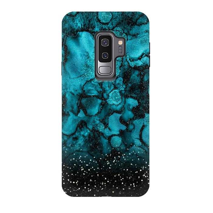 Galaxy S9 plus StrongFit Indigo Blue Marble and Black Glitter by  Utart