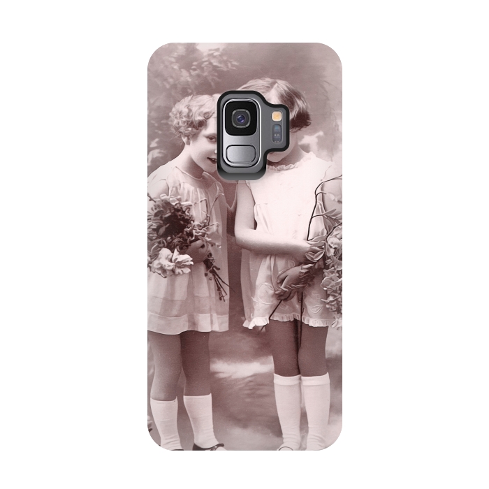 Galaxy S9 StrongFit Cute Retro Girls With Flowers by Andrea Haase