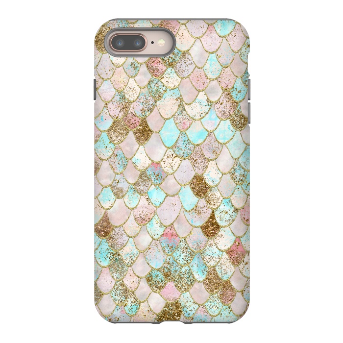 iPhone 7 plus StrongFit Watercolor Wonky Gold Glitter Pastel Summer Mermaid Scales  by  Utart