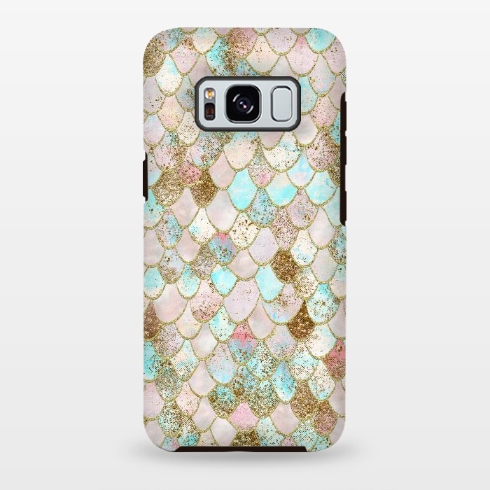 Galaxy S8 plus StrongFit Watercolor Wonky Gold Glitter Pastel Summer Mermaid Scales  by  Utart