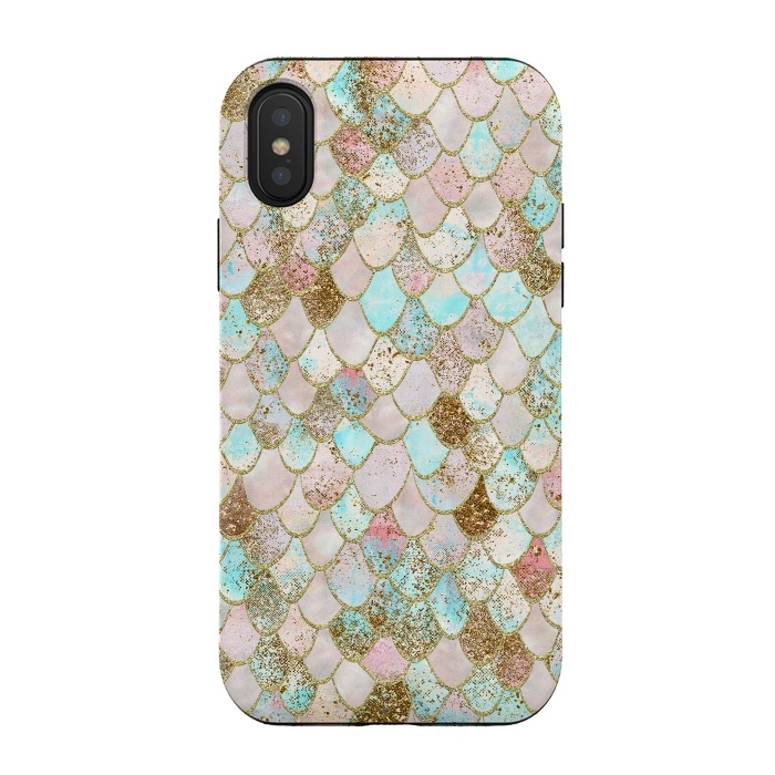 iPhone Xs / X StrongFit Watercolor Wonky Gold Glitter Pastel Summer Mermaid Scales  by  Utart